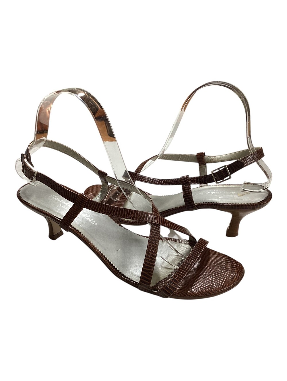 ALEXANDRA BARTLETT Women's Strappy Kitten Heel Pumps ITALY Leather Brown 9M GUC